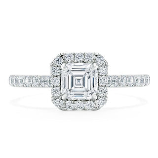 1.0 CT Asscher Cut Halo Pave Moissanite Engagement Ring - crownmoissanite