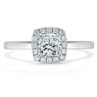 0.75 CT Cushion Cut Halo Moissanite Engagement Ring - crownmoissanite