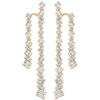 4.63 TCW Round & Baguette Moissanite Diamond Long Drop Earrings - crownmoissanite