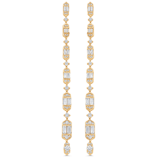 2.20 TCW Round & Baguette Moissanite Diamond Long Drop Earrings - crownmoissanite