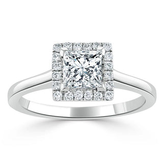 1.0 CT Princess Cut Halo Moissanite Engagement Ring - crownmoissanite