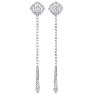 0.75 TCW Round Moissanite Diamond Long Drop Earrings - crownmoissanite