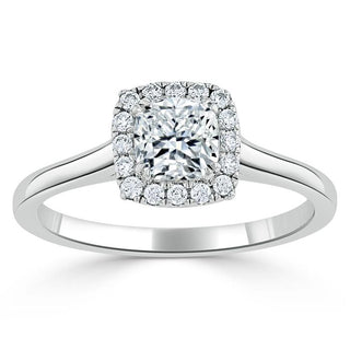 0.75 CT Cushion Cut Halo Moissanite Engagement Ring - crownmoissanite