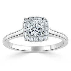 0.75 CT Cushion Shaped Moissanite Halo Engagement Ring - crownmoissanite