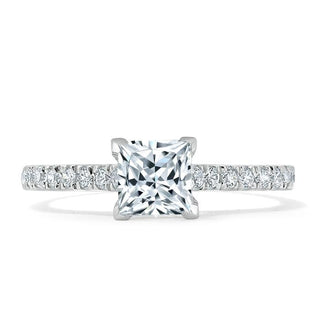 1.0 CT Princess Cut Solitaire Pave Setting Moissanite Engagement Ring - crownmoissanite