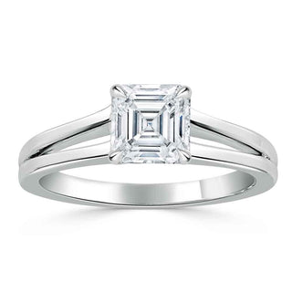 1.0 CT Asscher Shaped Moissanite Solitaire Split Shank Engagement Ring - crownmoissanite