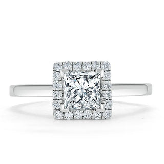 1.0 CT Princess Cut Halo Moissanite Engagement Ring - crownmoissanite