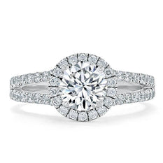 1.35 CT Round Shaped Moissanite Halo & Split Shank Engagement Ring - crownmoissanite