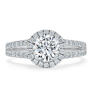 1.35 Round Cut Halo Split Shank Setting Moissanite Engagement Ring - crownmoissanite