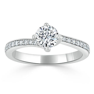 0.75 CT Round Cut Solitaire Bypass Pave Moissanite Engagement Ring - crownmoissanite