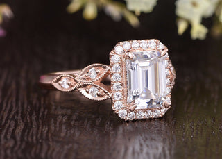 1.0 CT Emerald Shaped Moissanite Halo Engagement Ring - crownmoissanite