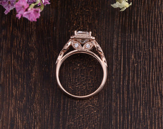 1.0 CT Emerald Shaped Moissanite Halo Engagement Ring - crownmoissanite