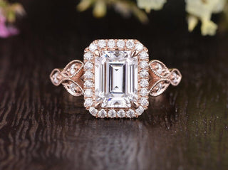 1.0 CT Emerald Shaped Moissanite Halo Engagement Ring - crownmoissanite