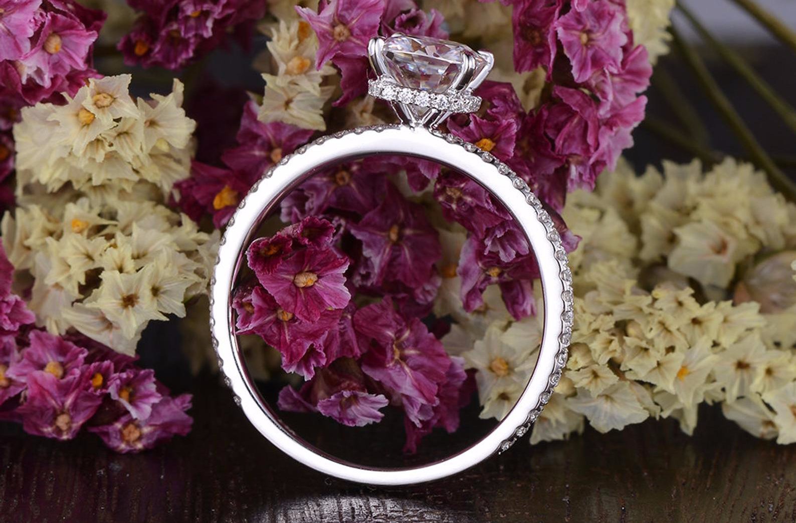 0.75 CT Cushion Shapes Moissanite Hidden Halo Engagement Ring - crownmoissanite