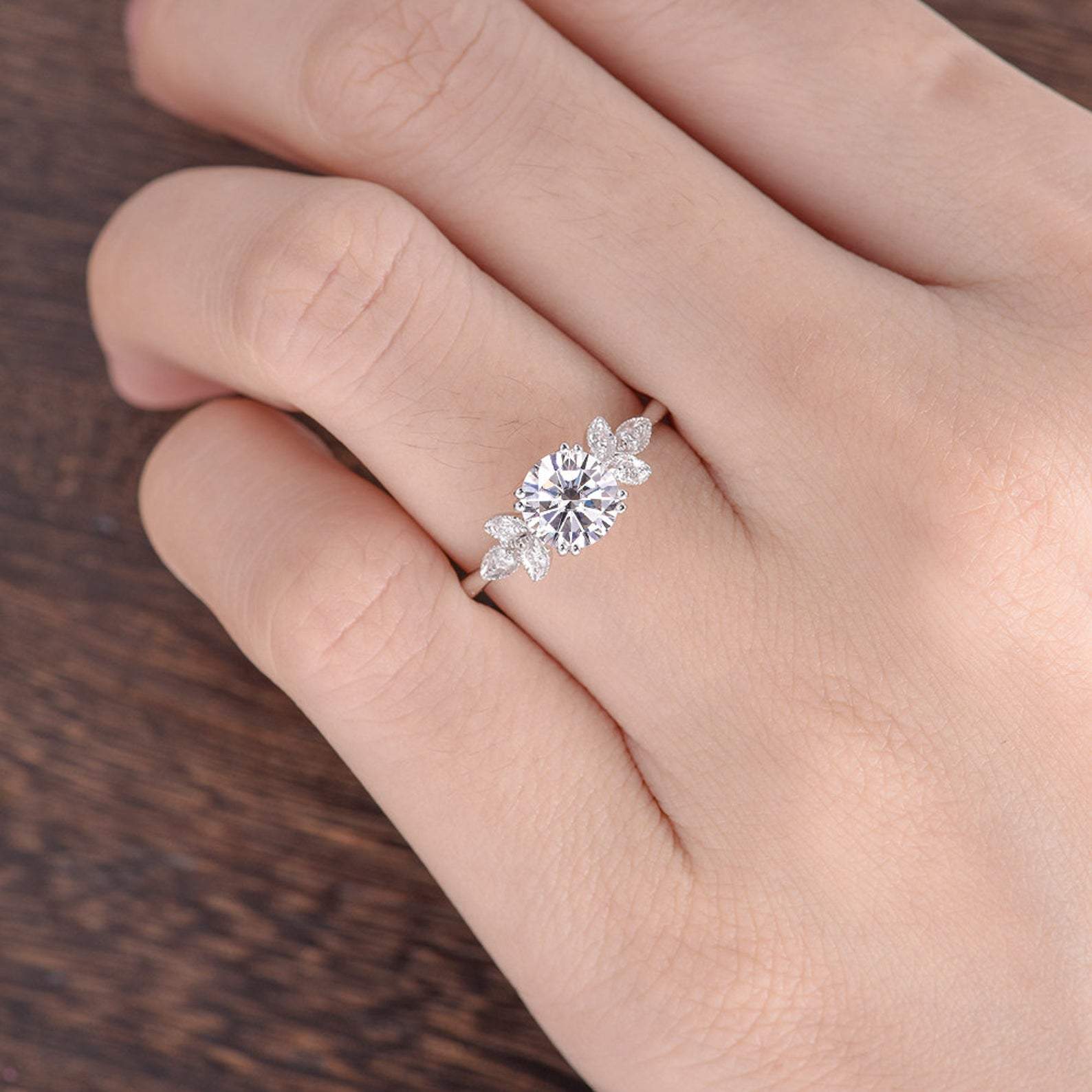 1.60 CT Round Cut Cluster Moissanite Engagement Ring - crownmoissanite