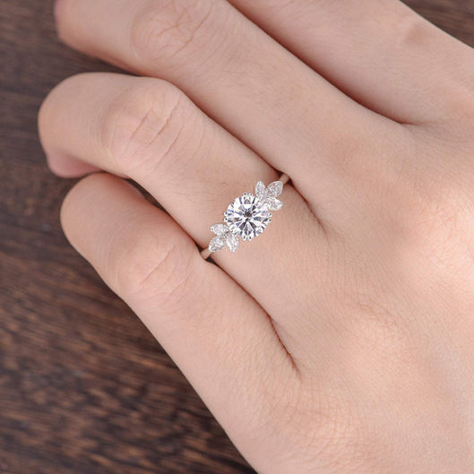 1.60 CT Round Shaped Moissanite Cluster Engagement Ring - crownmoissanite