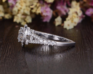 1.60 CT Round Cut Halo Split Shank Setting Moissanite Engagement Ring - crownmoissanite