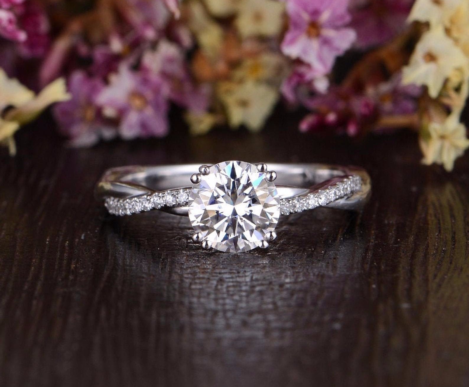 1.60 CT Round Cut Twisted Pave Setting Moissanite Engagement Ring - crownmoissanite