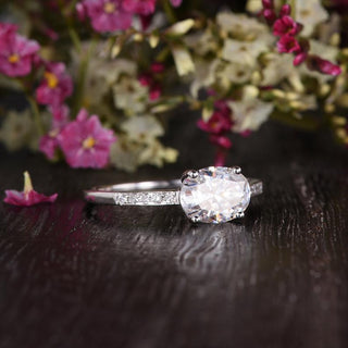 0.75 CT Oval Pave Setting Moissanite Engagement Ring - crownmoissanite