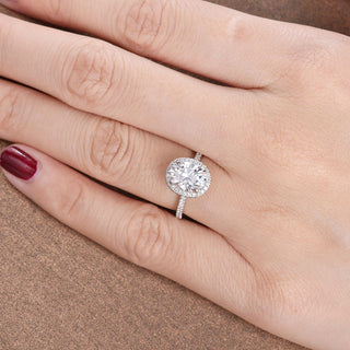 1.32 CT Oval Cut Halo Moissanite Engagement Ring - crownmoissanite