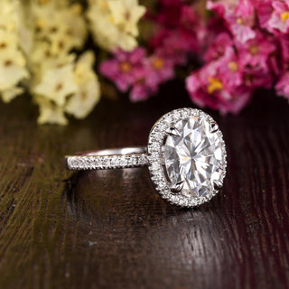 1.32 CT Oval Cut Halo Moissanite Engagement Ring - crownmoissanite