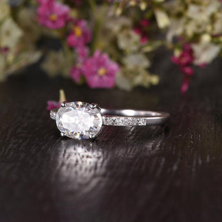 0.75 CT Oval Pave Setting Moissanite Engagement Ring - crownmoissanite