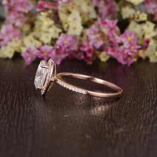 1.32 CT Oval Cut Halo Moissanite Engagement Ring - crownmoissanite