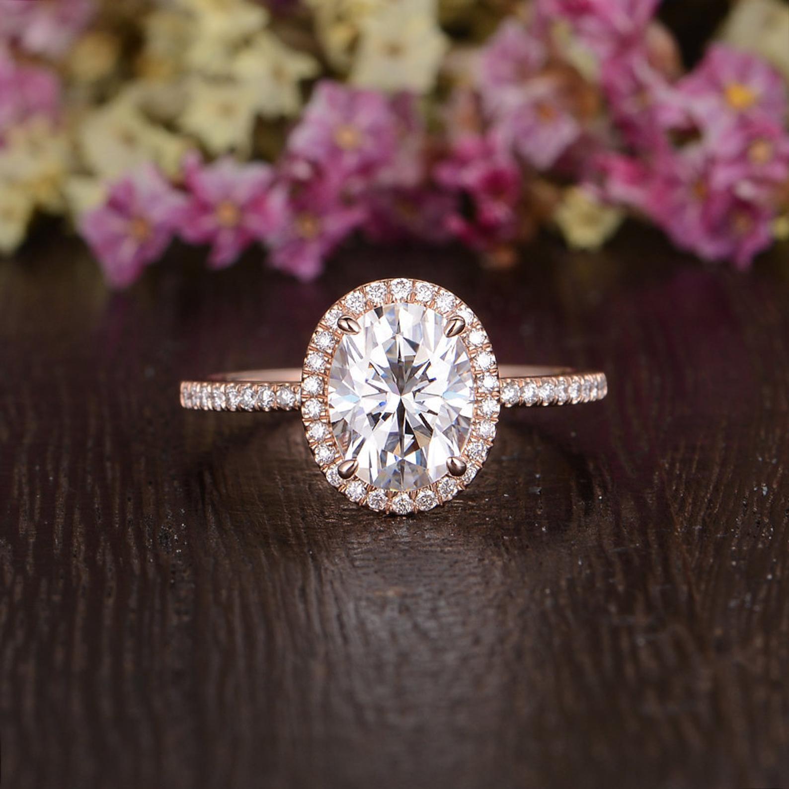 1.32 CT Oval Shaped Moissanite Halo Engagement Ring - crownmoissanite