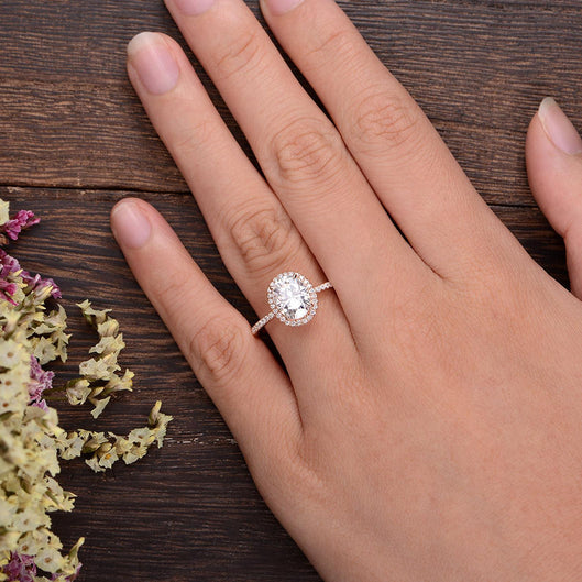 1.32 CT Oval Cut Halo Moissanite Engagement Ring - crownmoissanite