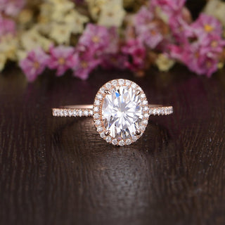 1.32 CT Oval Cut Halo Moissanite Engagement Ring - crownmoissanite