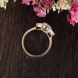 0.75 CT Oval Shaped Moissanite Three Stones Engagement Ring - crownmoissanite