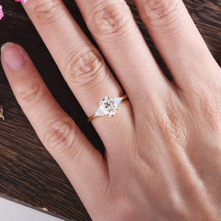 0.75 CT Oval Shaped Moissanite Three Stones Engagement Ring - crownmoissanite