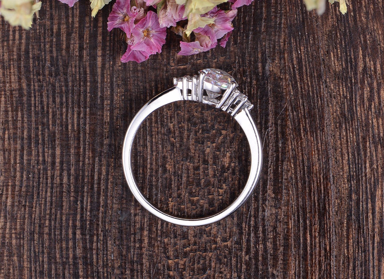 0.75 CT Pear Shaped Moissanite Cluster Engagement Ring - crownmoissanite