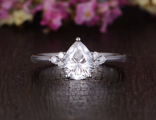0.75 CT Pear Cluster Moissanite Engagement Ring - crownmoissanite