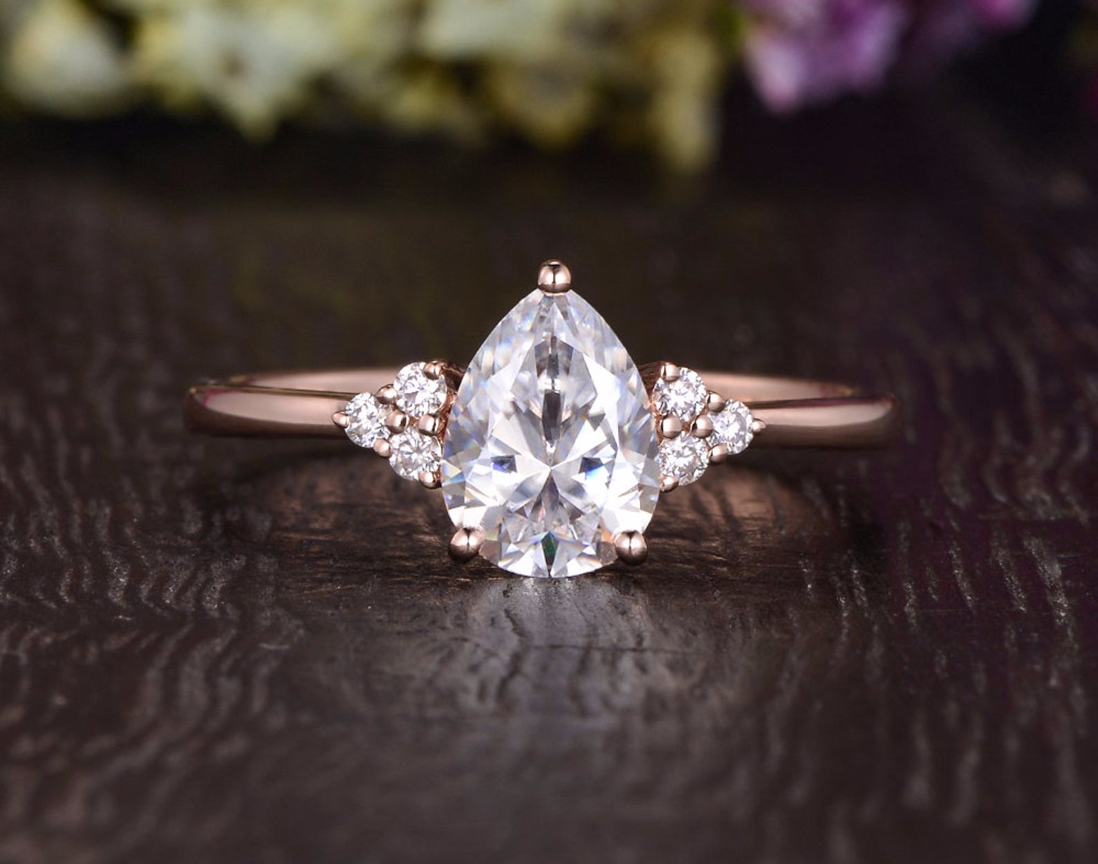 0.75 CT Pear Shaped Moissanite Cluster Engagement Ring - crownmoissanite
