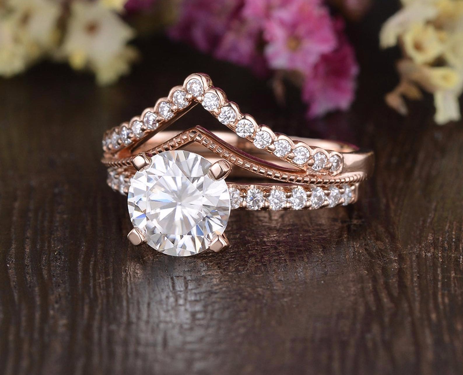 1.0 CT Round Shaped Moissanite Solitaire Bridal Ring Set - crownmoissanite