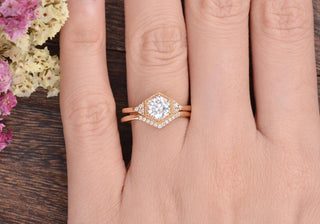 0.75 CT Round Moissanite Bridal Ring Set - crownmoissanite