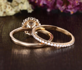 0.75 CT Round Halo Pave Moissanite Bridal Ring Set - crownmoissanite