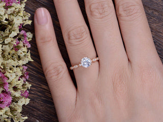 1.35 CT Round Cut Solitaire Milgrain Pave Setting Moissanite Engagement Ring - crownmoissanite