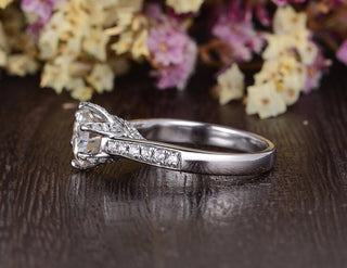 1.60 CT Round Cut Solitaire Pave Setting Moissanite Engagement Ring - crownmoissanite