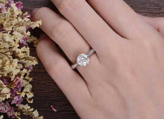 1.60 CT Round Cut Solitaire Pave Setting Moissanite Engagement Ring - crownmoissanite