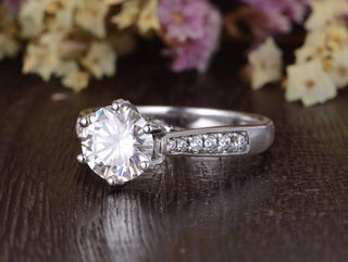 1.60 CT Round Cut Solitaire Pave Setting Moissanite Engagement Ring - crownmoissanite