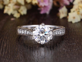 1.60 CT Round Cut Solitaire Pave Setting Moissanite Engagement Ring - crownmoissanite