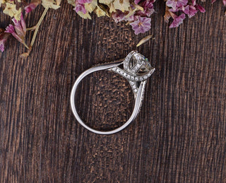 1.60 CT Round Cut Solitaire Pave Setting Moissanite Engagement Ring - crownmoissanite