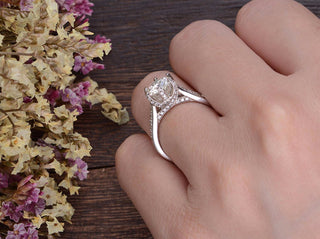 1.60 CT Round Cut Solitaire Pave Setting Moissanite Engagement Ring - crownmoissanite