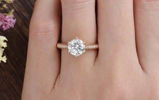 1.60 CT Round Cut Solitaire Pave Setting Moissanite Engagement Ring - crownmoissanite