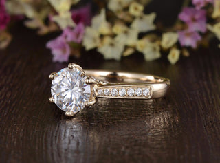 1.60 CT Round Cut Solitaire Pave Setting Moissanite Engagement Ring - crownmoissanite