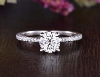 1.60 CT Round Cut Hidden Halo Pave Setting Moissanite Engagement Ring - crownmoissanite