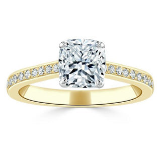 1.0 CT Cushion Cut Solitaire Channel Pave Moissanite Engagement Ring - crownmoissanite