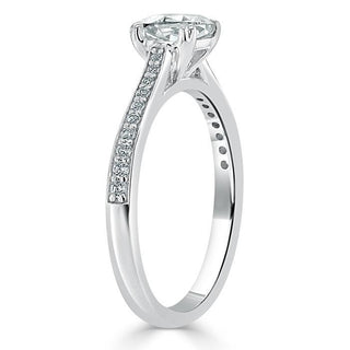 1.0 CT Cushion Cut Solitaire Channel Pave Moissanite Engagement Ring - crownmoissanite